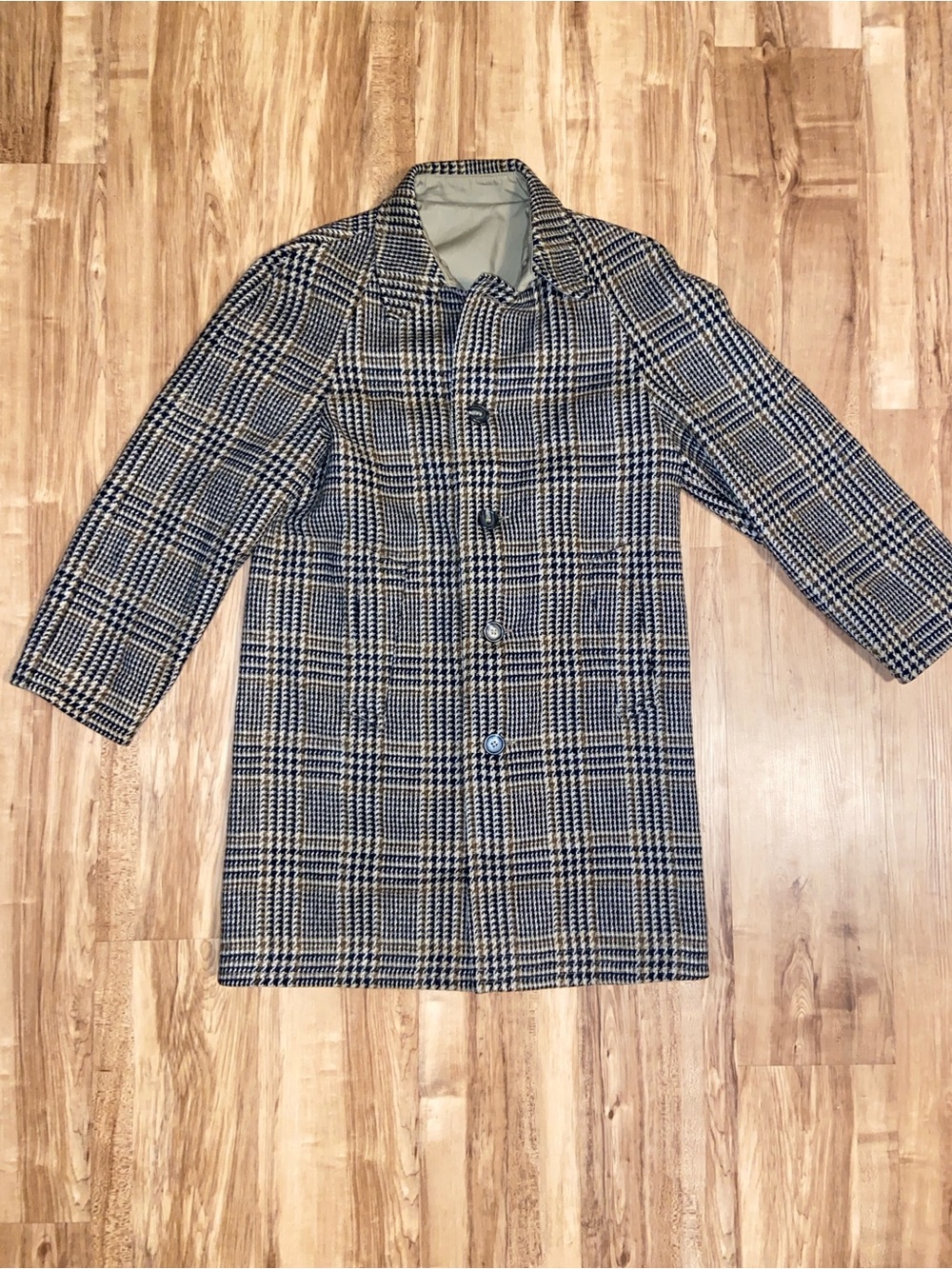 RARE Vtg 1960s Nordstrom Best Balmacaan Overcoat Wool Houndstooth Plaid Men’s 36
